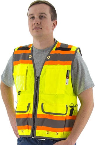 81-75-3235 - Yellow Majestic® Hi-Viz Heavy Duty Surveyors Vest w/ DOT Striping